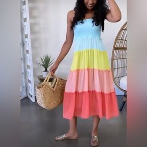 Aaron & Amber Smocked Color Block Dress